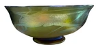 LCT TIFFANY DECORATED GREEN FAVRILE BOWL W/ IRIDESCENT FLOWERS & VINES RARE