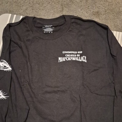 MIAFCKNWALLACE Men's Black Graphic Print T-Shirt Crew Neck Long Sleeve Size L