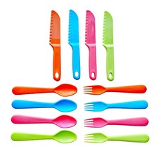 12Pcs Kids Cutlery Set, Plastic Toddler Utensils Forks and Spoons with Serrat...