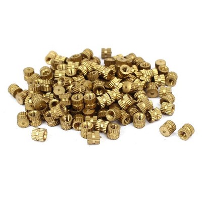M3 x 5mm 5.3mm OD Brass Threaded Insert Embedment Knurled Thumb Nut 100PCS