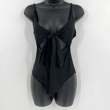 Aerie One Piece Full Coverage Swimsuit Black Tie Front Cutout Size Small