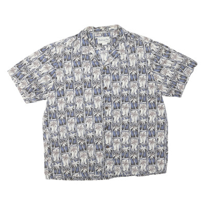 BISHOP ST. APPAREL Herren Blau & Grau Baumwollmischung Kurzarmhemd L Casual