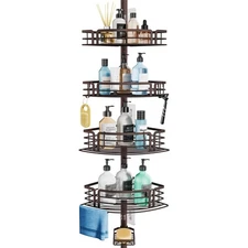 Corner Shower Caddy Tension Pole - Rustproof Shower Shelves with Towel Bar & ...