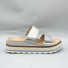 Vionic Womens 8 Brandie Platform Slide Sandals Silver Metallic Slip On Comfort