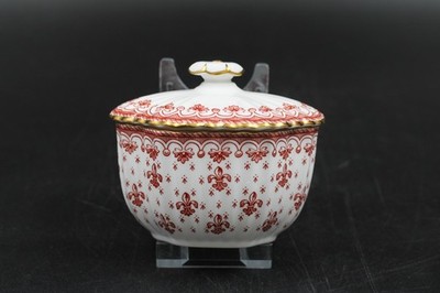 Spode Fleur De Lys rot Zuckerdose Deckeldose Goldrand Porzellan Vintage H 8,5