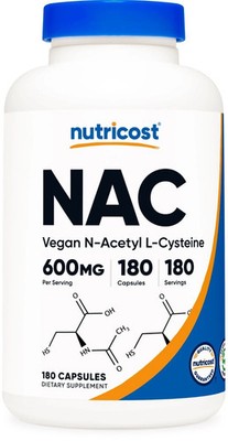Nutricost N-Acetyl L-Cysteine (NAC) 600mg, 180 Ct - Non-GMO & Gluten Free 07/26