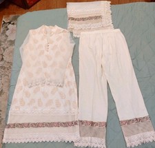 Pakistani Shalwar Kameez 3pc Suit Cream Lace Formal Desi Small