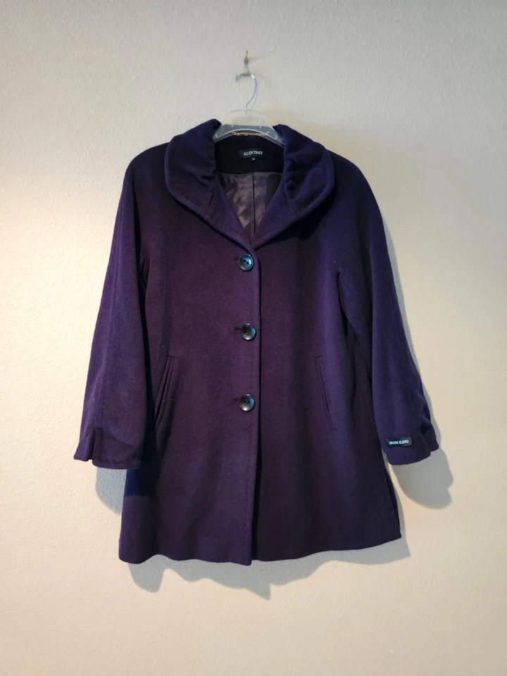 Ellen Tracy Deep Purple Wool Angora Blend Shawl Collar Coat Jacket Size 12 Fall - Image 2 of 4