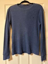 Polo Ralph Lauren Men's Size Med Blue Thermal Crew Neck Waffle Knit Long Sleeve