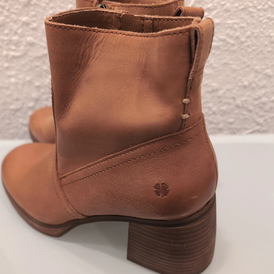 Botas femininas Lucky Brand 7,5 M botas Quiniya couro marrom com zíper salto bloco - Imagem 2 de 4
