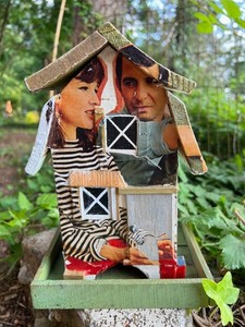 Vtg Custom Collage Art Bird Feeder House - ALASKA 1 - Medium 10.5" x 7.5"