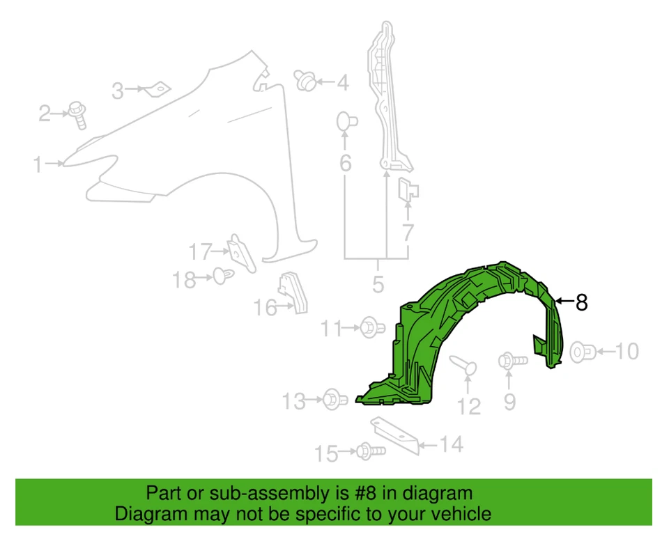 Guardabarros interior derecho delantero derecho Toyota Corolla/Scion iM: 53875-12561 2017-18/2016 Foto 2 de 2