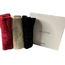 Asciugamano CHANEL BEAUTE cotone LA COLLECTION set 3 pezzi rosso nero bianco nuovo con scatola VIP GWP