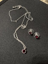 Stunning Red Rhinestone and Silver Tone Necklace and Earring Gift Set New