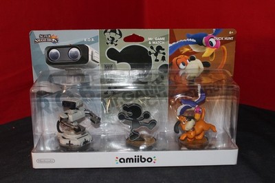 Super Smash Bros Amiibo 3-Pack - R.O.B., Mr. Game & Watch, Duck