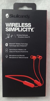 Skullcandy Jib + red Wireless In-Ear Headphones with inline mic & remote. New.