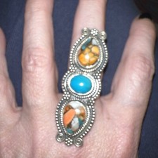 Three Stone Handmade Sterling Silver Ring - Size 6.5