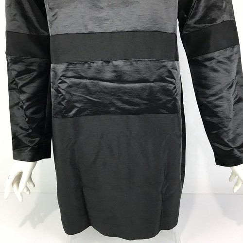 Ojay Dress Black Size 12 Shift Satin Stripe Long Sleeve Cocktail Business - Picture 3 of 12