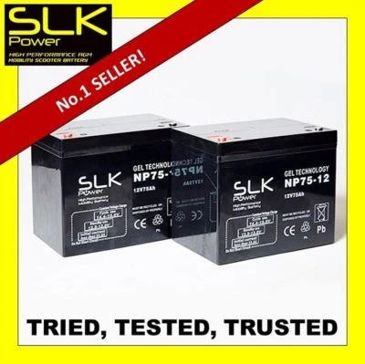 2 12v 75AH SLK POWER MOBILITY SCOOTER GEL BATTERIES AS 70AH 72AH 73AH 80AH 85AH