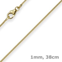 1Mm Schlangenkette Kette Collier Aus 750 Gold Gelbgold, Goldkette 38Cm, Damen