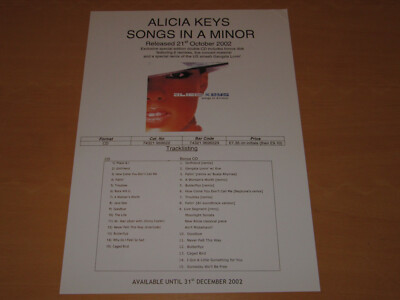 ALICIA KEYS - SONGS IN A MINOR - PROMO DEALER FLYER / PRESS RELEASE