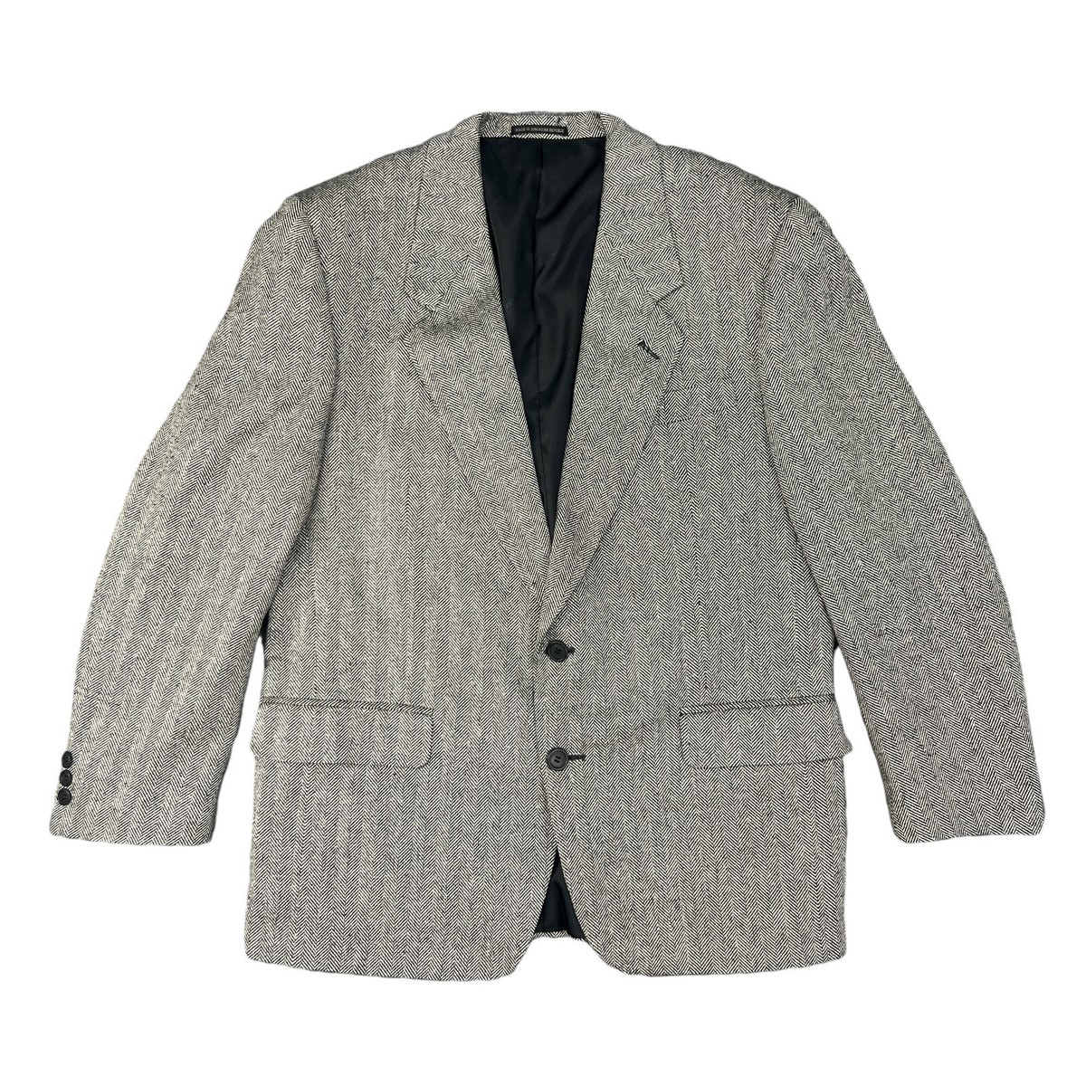 Vintage Pierre Balmain Blazer Mens 40S Grey Black Silk Herringbone