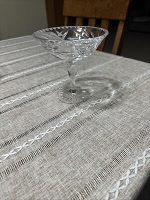 Vintage hand blown cut and etched crystal candy dish teardrop stem