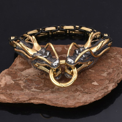 Herrenarmband schwarz gold Drachenkopf - mythischer Schmuck
