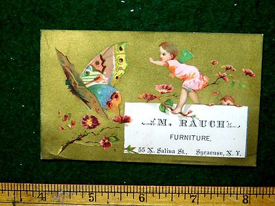 1870s-80s Lovely Fairy Giant Butterfly Insect, M. Rauch Victorian Trade Card F32