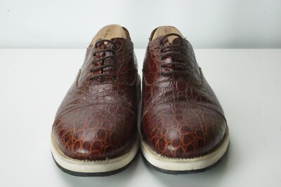 Giorgio Armani Brown Crocodile Alligator White Sole Mens Shoes Sz 