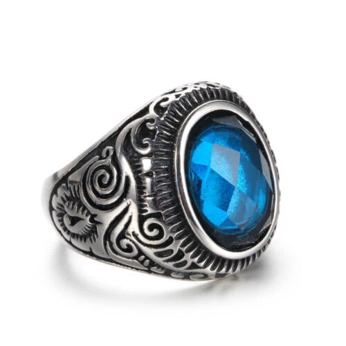 Aguamarina Anillos Acero Inoxidable Anillo 10 para Hombre