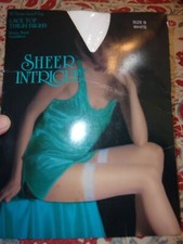 NIP Vintage Sheer Intrigue White Lace Top Thigh High Seamless Nylon Stockings B