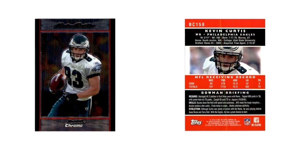 2007 Bowman Chrome Kevin Curtis Football Cards #158 - Image 3 of 3