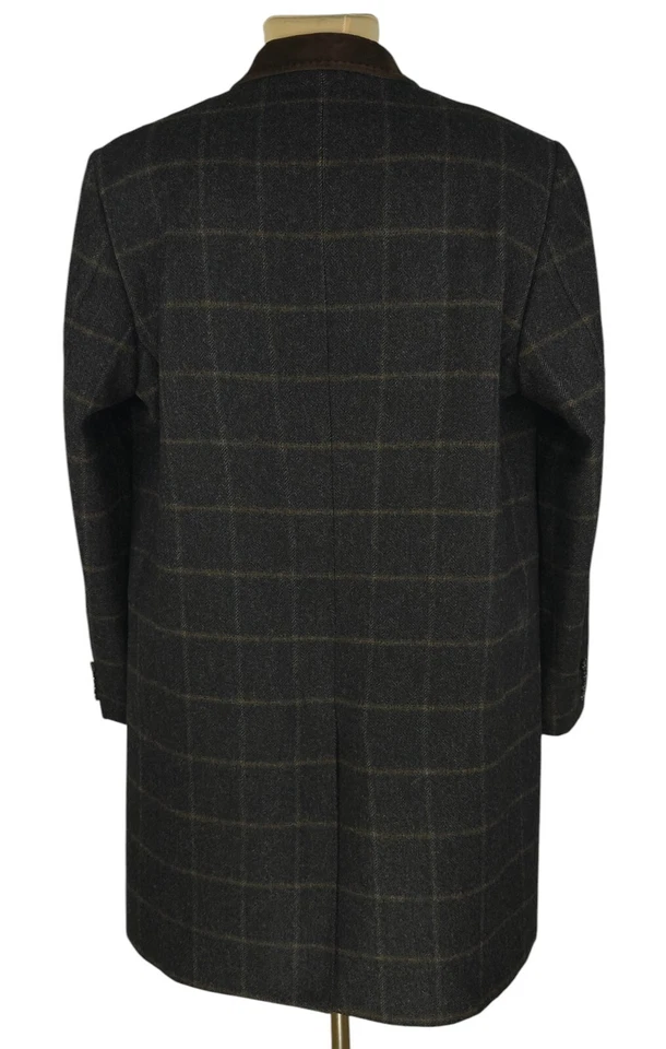 M&S Marks&Spencer Moon Mens Brown Check Wool Tweed Coat Jacket Size XL - Image 3 of 4