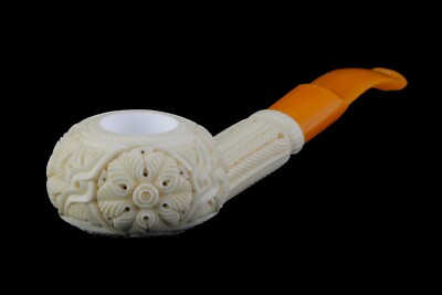 Ornate Squashed Smooth Tomato  Pipe New block Meerschaum Handmade W Case#1292