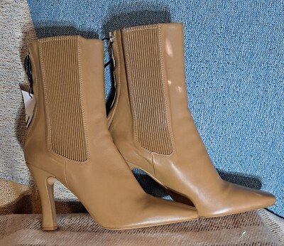 Zara High Heeled Leather Ankle Boots With Elastic Sides Tan US 11 Store Try  Ons