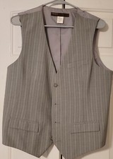 Mens PERRY ELLIS Vest Gray Blue Pinstripe Medium