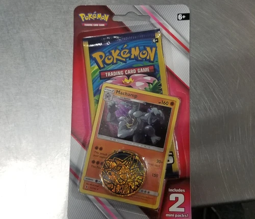 Pokemon BLISTER Machamp Holo 2x Mini Booster Packs Coin as Pictured