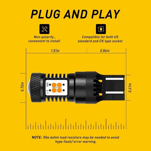 AUXITO 7443 7440 7444 Anti Hyper Flash Amber LED Turn Signal Light Error Free - Picture 6 of 10