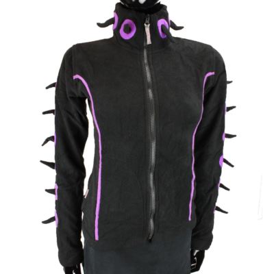 SPIKE FLEECE JACKE EMO GOTH CYBER PUNK SPIKEY FESTIVAL SCHWARZ & LILA