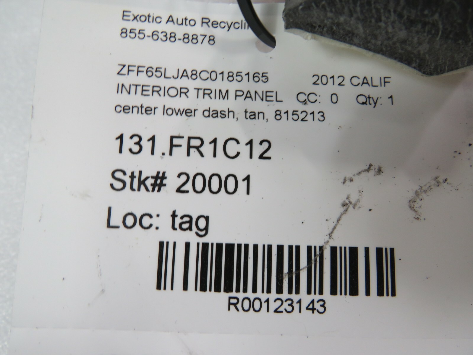 Ferrari California , Lower Center Dash Panel, Tan, Used, P/N 815213