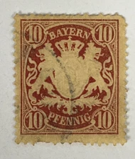 Germany / Bavaria / Bayern 10 pfenning Stamp - Early Issue (Used) X43