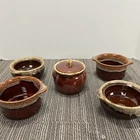 Hull Brown Drip Ramekin Custard Cups w/ Tab Handles Oven Proof Vintage