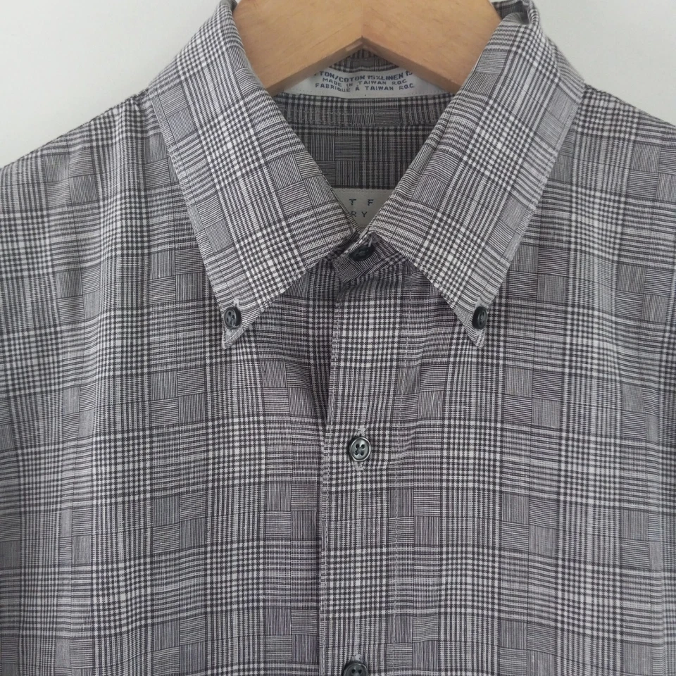Portfolio Perry Ellis Button Down Shirt Men's Size Medium Black Gray Plaid Work - Image 3 of 4