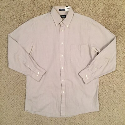 Chaps Shirt Mens 15.5 Beige Striped Long Sleeve Button Down 