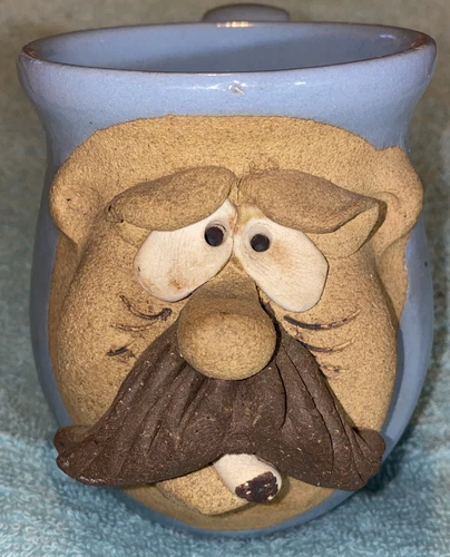 Vintage Studio Art Pottery Ugly Face Mug Smoking Not Signed by the Artist