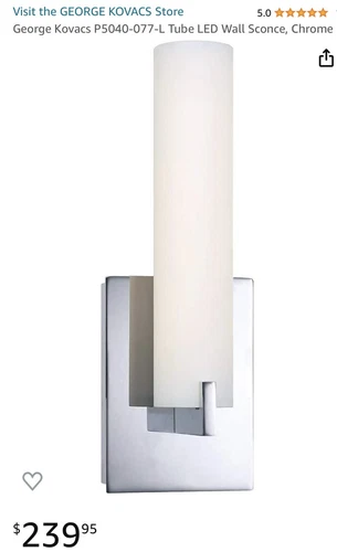 George Kovacs Chrome Tube Light Bath Wall Sconce -Etched Opal Glass P5040-077 - Picture 7 of 9