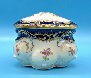 DRESDEN PORCELAIN TRINKET BOX HAND PAINTED FLORAL MOTIF/TRIANGULAR