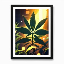 Foglia di marijuana davanti a un Buildi poster arte da parete incorniciato quadro stampa su tela