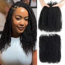 Afro Kinkys Bulk Human Hair 2 Bundles 16 Inch Black Afro Kinky-Curly Human Ha...